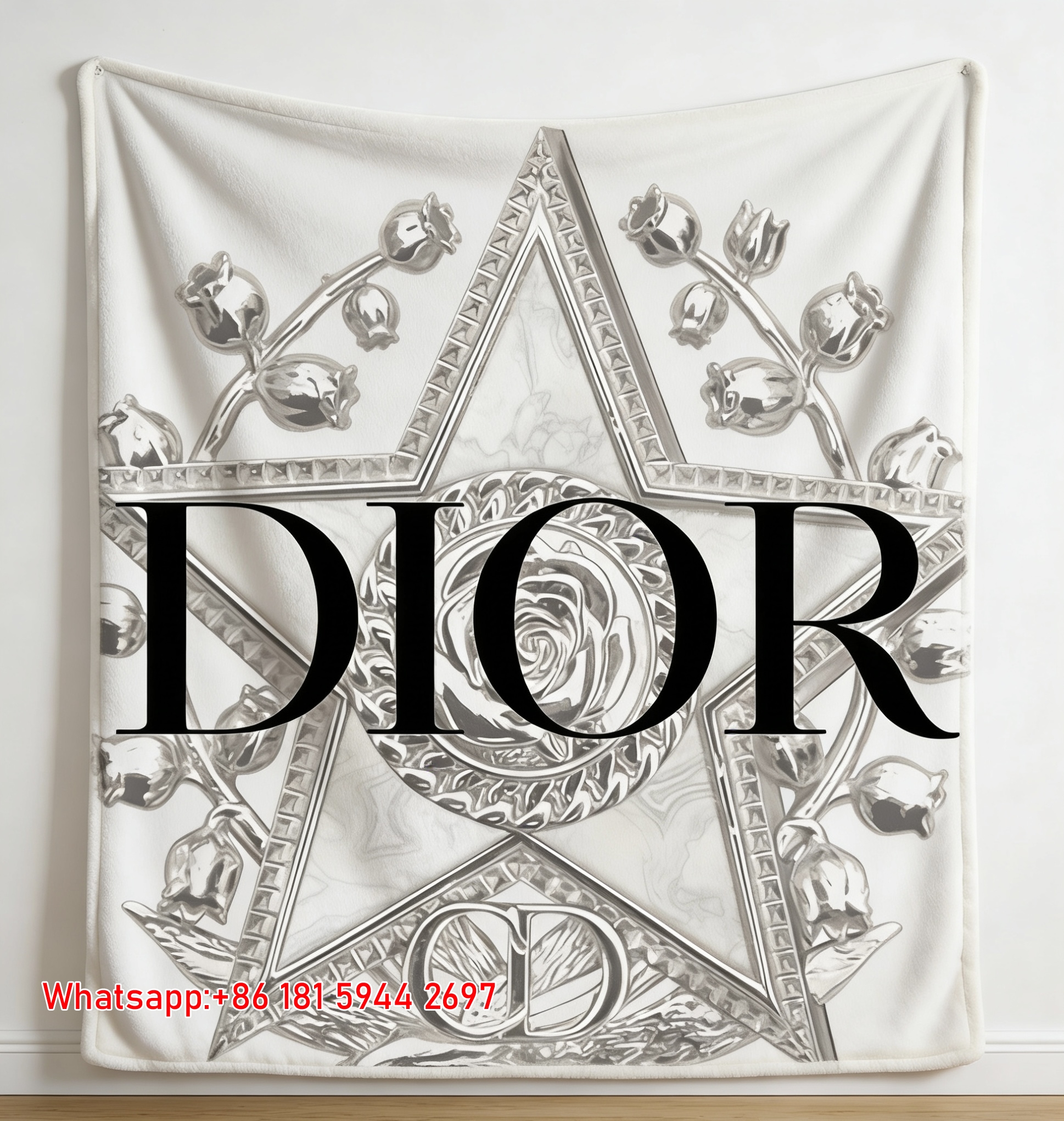 Dior Star Silver Flannel Sofa Throw Blanket D009